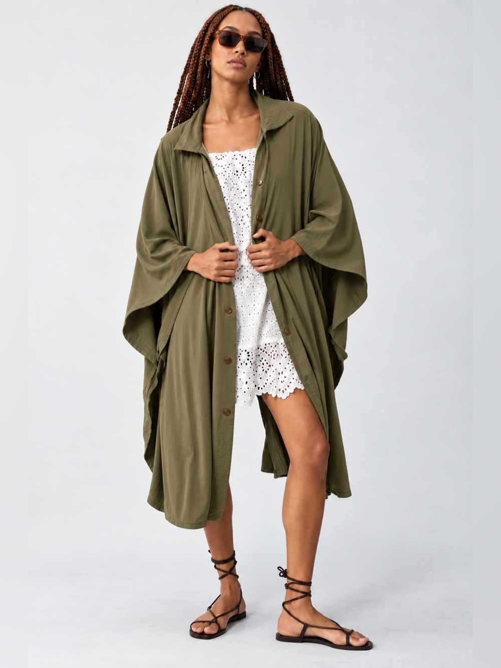 ANTHROPOLOGIE Pilcro Green Oversized Poncho Utility Jacket One Size